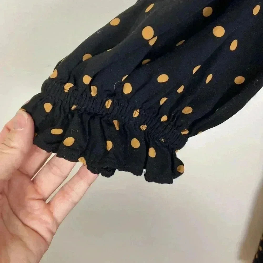 Madewell Women's XXS Black Tan Polka Dot 3/4 Sleeve Above Knee Dress Casual - Picture 8 of 9